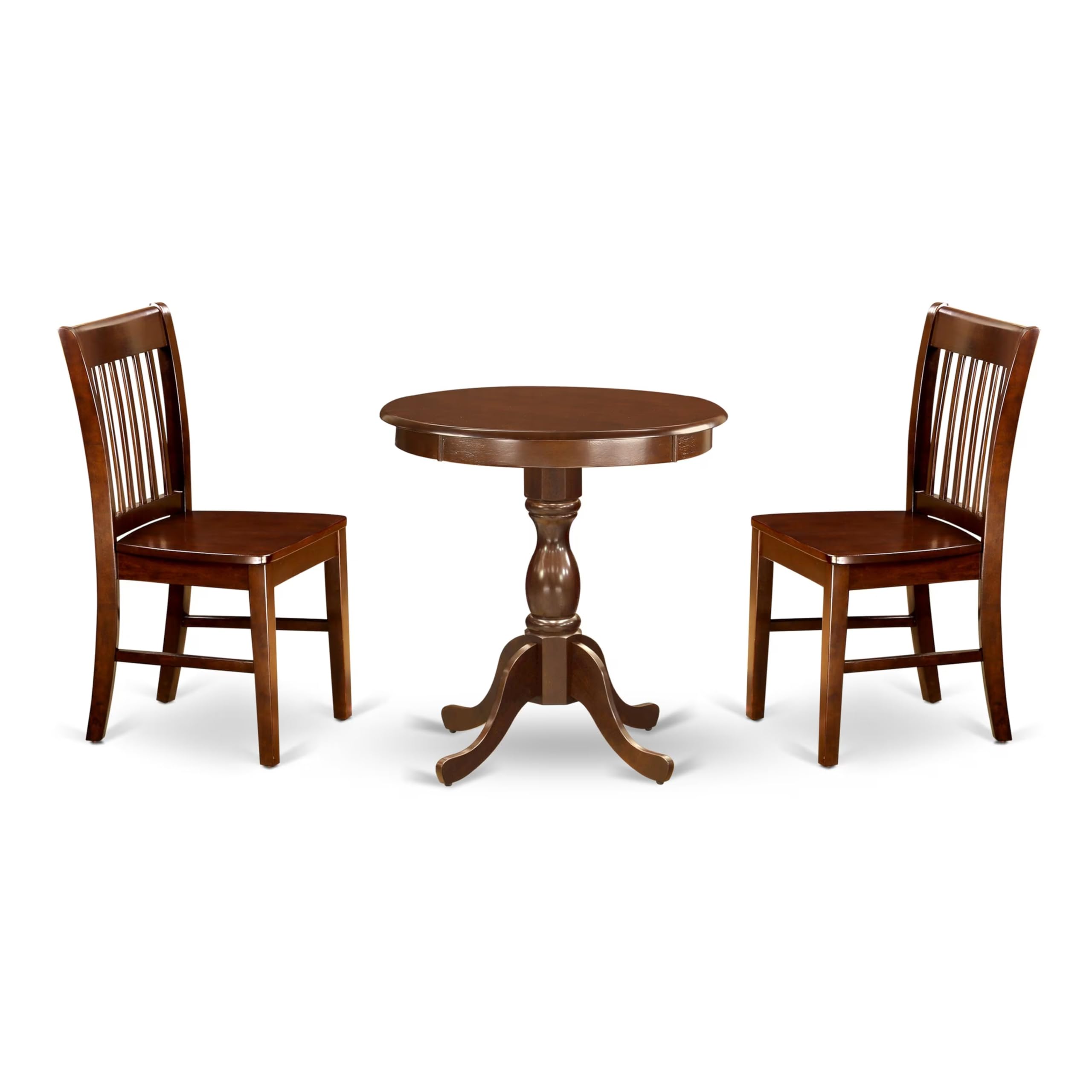 East West Furniture Esnf3-Mah-W 3 Piece Kitchen Table Set For Small Spaces Contains A Round Dining Room Table With Pedestal And 2 Dining Chairs, 30X30 Inch, Mahogany